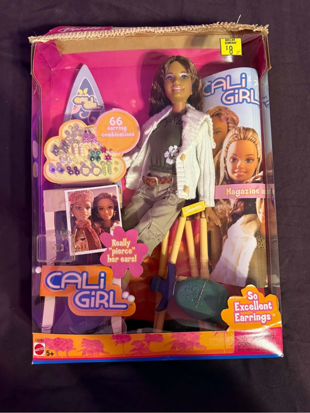 Barbie Cali Girl So Excellent Earrings New NRFB 2004 Vintage #C6789 Brown Hair